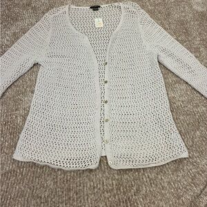 Eddie Bauer Women's Light Gray Open-Knit Cardigan